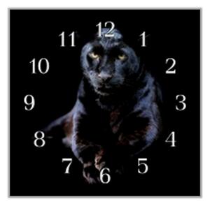 Nástěnné hodiny šelma černý leopard - plexi
