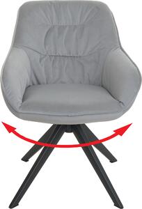 Jídelní židle HWC-K28, kuchyňská židle čalouněná židle židle s područkami, otočná, kov látka/textil světle šedá