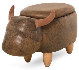 HOMCOM Úložný Otoman ve Tvaru Bison, Moderní Stolička do Obývacího Pokoje, Polstrované Sedátko, Dřevěný Rám, 62x35x36cm, Hnědá | Aosom