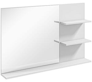 Kleankin Moderní Zrcadlo do Koupelny s 2 Bočními Policemi a Spodní Policí, Nástěnné Zrcadlo z MDF a Skla, 75x10x48 cm, Bílá | Aosom