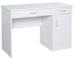 HOMCOM Moderní stůl pro PC s 2 zásuvkami a 1 skříňkou, stůl s úspornou knihovnou do kanceláře nebo ložnice v dřevě, bílý | Aosom