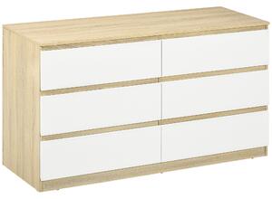 HOMCOM Moderní komoda se 6 šuplíky, ložnicová komoda 135x48x77cm, bílá a dřevo | Aosom