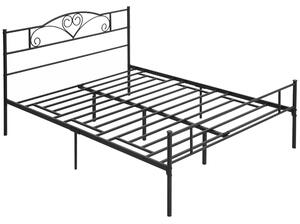 HOMCOM Kovový Dvoulůžkový Rám na Postel pro Matrace 150x200 cm s Hlavovou a Nohovou částí, Struktura s Úložným Prostorem pod Postelí 158x211x106 cm Če