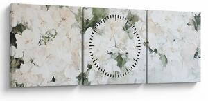 Obraz - Abstrakce bílých květů (s hodinami) (90x30 cm)