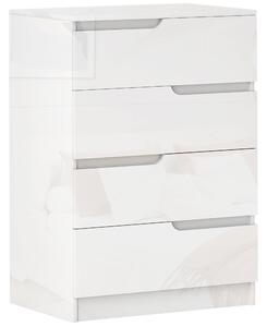 HOMCOM Moderní a minimalistická komoda se 4 šuplíky, dřevovláknitá deska, 60x40x85 cm, lesklá bílá | Aosom