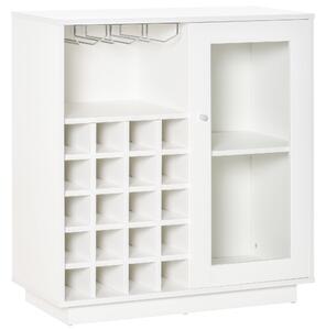 HOMCOM Stojan na víno s držákem sklenic a skříňkou, stojan na víno pro 20 lahví, vinotéka se skleněnými dveřmi, 80x36x85 cm, bílá | Aosom