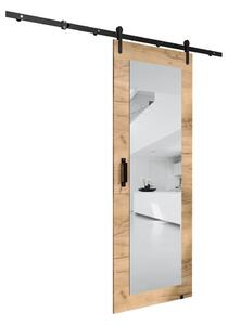Posuvné dveře s kováním a zrcadlem LEONTINA 2 - 90 cm, dub craft