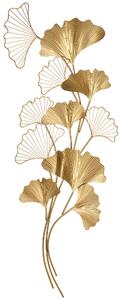 HOMCOM 3D Kovová Nástěnná Dekorace, Zlatá Nástěnná Umělecká Díla s Listy Ginkgo 138x70cm | Aosom