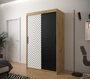 Šatní skříň s grafikou JANETTE 1 - šířka 120 cm, dub artisan / bílá / černá