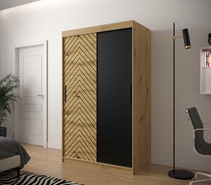 Šatní skříň s grafikou JANETTE 1 - šířka 120 cm, dub artisan / černá