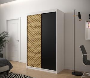 Šatní skříň s grafikou JANETTE 1 - šířka 120 cm, bílá / dub artisan / černá