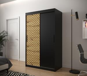 Šatní skříň s grafikou JANETTE 1 - šířka 120 cm, černá / dub artisan