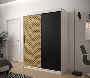 Šatní skříň s grafikou JANETTE 1 - šířka 150 cm, bílá / dub artisan / černá