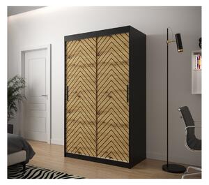 Šatní skříň s grafikou JANETTE 2 - šířka 120 cm, černá / dub artisan