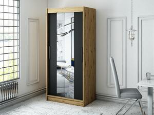 Šatní skříň s posuvnými dveřmi LURDES 2 - šířka 100 cm, dub artisan / černá