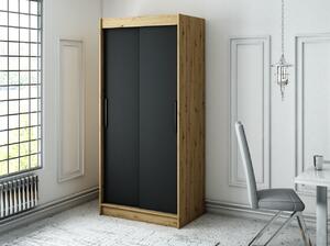 Šatní skříň s posuvnými dveřmi LURDES 1 - šířka 100 cm, dub artisan / černá