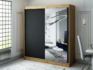 Šatní skříň s posuvnými dveřmi LURDES 3 - šířka 200 cm, dub artisan / černá