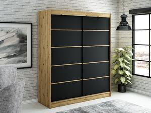 Šatní skříň s posuvnými dveřmi LURDES 4 - šířka 180 cm, dub artisan / černá