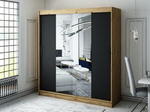 Šatní skříň s posuvnými dveřmi LURDES 2 - šířka 200 cm, dub artisan / černá