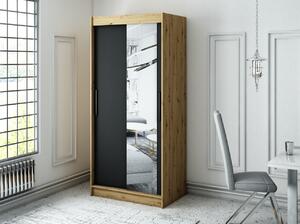 Šatní skříň s posuvnými dveřmi LURDES 3 - šířka 100 cm, dub artisan / černá