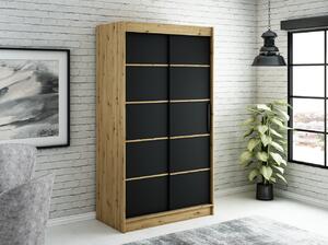 Šatní skříň s posuvnými dveřmi LURDES 4 - šířka 120 cm, dub artisan / černá