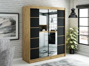 Zrcadlová skříň s posuvnými dveřmi LURDES 6 - šířka 180 cm, dub artisan / černá