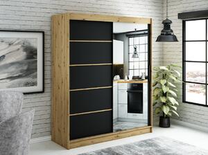 Zrcadlová skříň s posuvnými dveřmi LURDES 5 - šířka 180 cm, dub artisan / černá