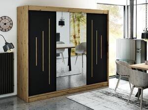 Zrcadlová skříň s posuvnými dveřmi LURDES 8 - šířka 250 cm, dub artisan / černá