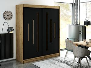 Šatní skříň s posuvnými dveřmi LURDES 7 - šířka 180 cm, dub artisan / černá