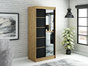 Zrcadlová skříň s posuvnými dveřmi LURDES 5 - šířka 100 cm, dub artisan / černá