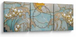 Obraz - 3D perly v oceánu (s hodinami) (90x30 cm)