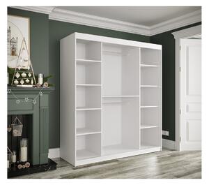 Šatní skříň s posuvnými dveřmi a zrcadly MAREILLE 4 - šířka 180 cm, bílá / bílý mramor