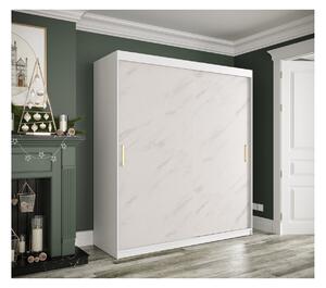 Skříň s posuvnými dveřmi MAREILLE 1 - šířka 180 cm, bílá / bílý mramor