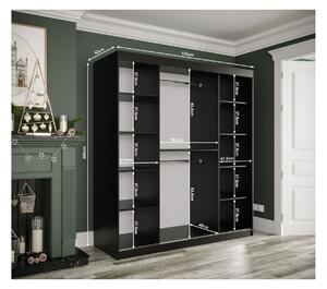 Šatní skříň s posuvnými dveřmi a zrcadly MAREILLE 4 - šířka 180 cm, bílá / černý mramor
