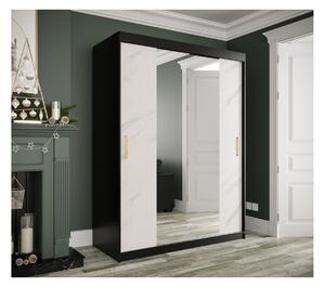 Zrcadlová skříň s posuvnými dveřmi MAREILLE 2 - šířka 150 cm, černá / bílý mramor
