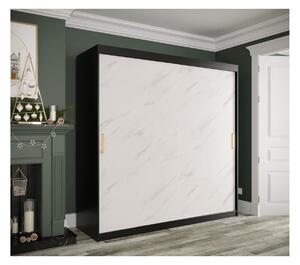 Skříň s posuvnými dveřmi MAREILLE 1 - šířka 200 cm, černá / bílý mramor