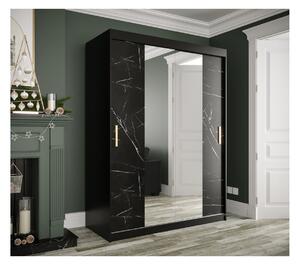Zrcadlová skříň s posuvnými dveřmi MAREILLE 2 - šířka 150 cm, černá / černý mramor