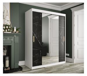 Zrcadlová skříň s posuvnými dveřmi MAREILLE 2 - šířka 150 cm, bílá / černý mramor