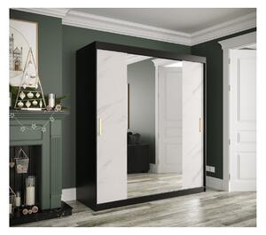 Zrcadlová skříň s posuvnými dveřmi MAREILLE 2 - šířka 180 cm, černá / bílý mramor