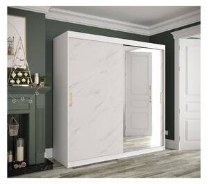Zrcadlová skříň s posuvnými dveřmi MAREILLE 3 - šířka 200 cm, bílá / bílý mramor