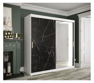 Zrcadlová skříň s posuvnými dveřmi MAREILLE 3 - šířka 200 cm, bílá / černý mramor