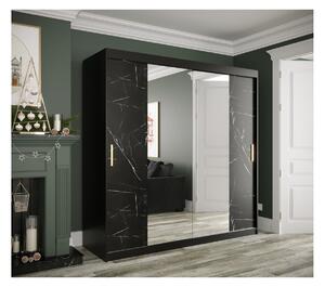 Zrcadlová skříň s posuvnými dveřmi MAREILLE 2 - šířka 200 cm, černá / černý mramor