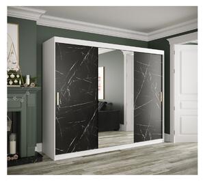 Zrcadlová skříň s posuvnými dveřmi MAREILLE 2 - šířka 250 cm, bílá / černý mramor