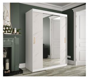 Zrcadlová skříň s posuvnými dveřmi MAREILLE 2 - šířka 150 cm, bílá / bílý mramor