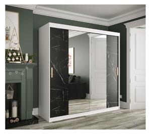 Zrcadlová skříň s posuvnými dveřmi MAREILLE 2 - šířka 200 cm, bílá / černý mramor