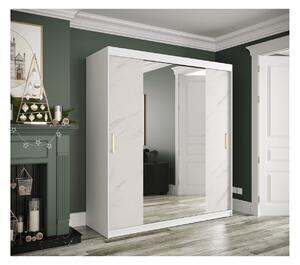 Zrcadlová skříň s posuvnými dveřmi MAREILLE 2 - šířka 180 cm, bílá / bílý mramor