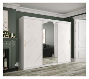 Zrcadlová skříň s posuvnými dveřmi MAREILLE 2 - šířka 250 cm, bílá / bílý mramor