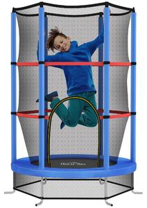 HOMCOM Dětská trampolína pro děti 3-6 let se sítí, 6 sloupy a vchody, PE, plastová a kovová trampolína, Ø140x190 cm, Modrá a Černá | Aosom