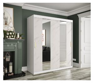 Šatní skříň s posuvnými dveřmi a zrcadly MAREILLE 4 - šířka 180 cm, bílá / bílý mramor
