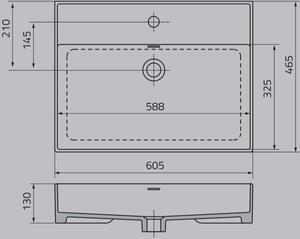 Oristo Bold umyvadlo 60.5x46.5 cm obdélníkový nábytkový bílá UME-BD-60-91